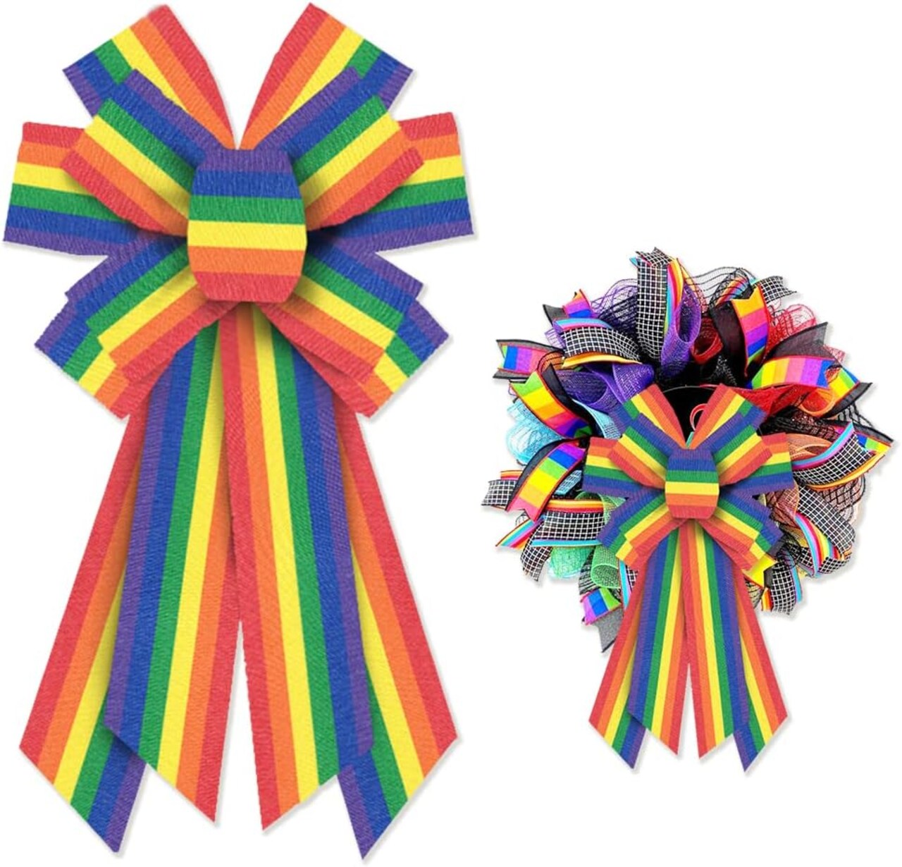 Large Gay Pride Bows for Wreath, LGBTQ Rainbow Wreath Bows Colorful Burlap Bows Love is Love Rainbow Stripes Bow Pride Month Holiday Farmhouse Craft Bows for Front Door Pride Month Decorations